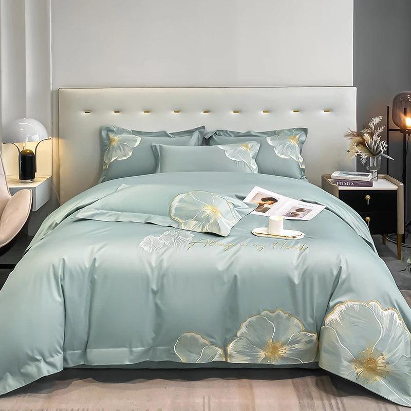 Jogo de Cama 4pcs SedaFloratta™ -  100% Algodão Egípcio, Maciez que Floresce! 600 Fios.