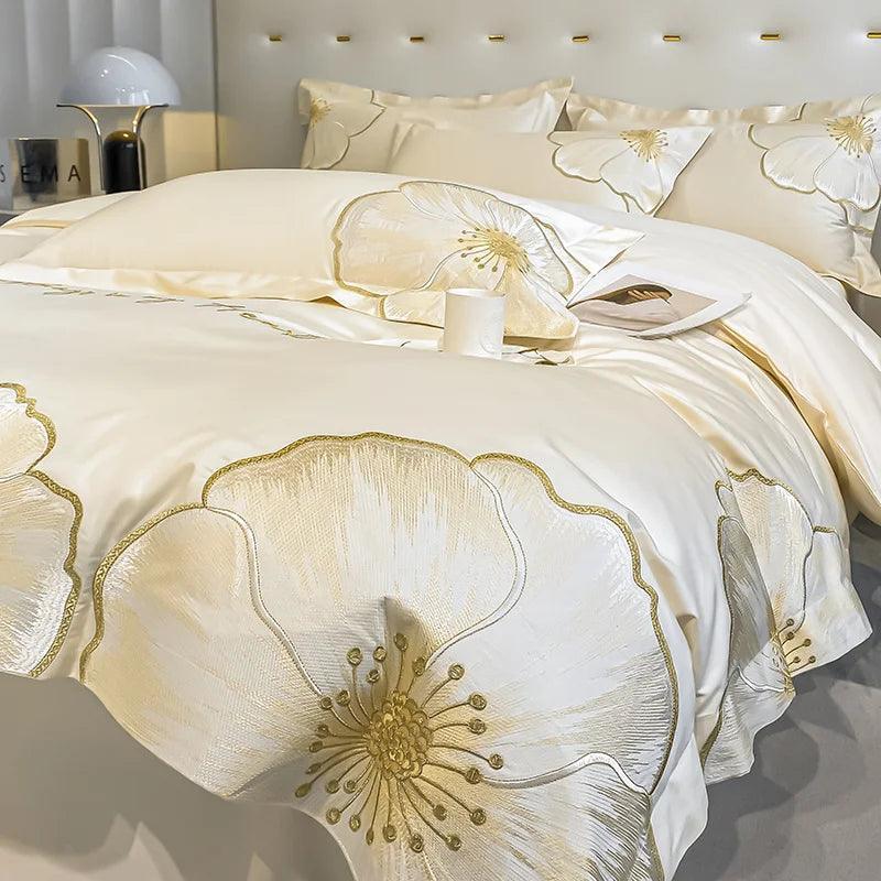 Jogo de Cama 4pcs SedaFloratta™ -  100% Algodão Egípcio, Maciez que Floresce! 600 Fios.