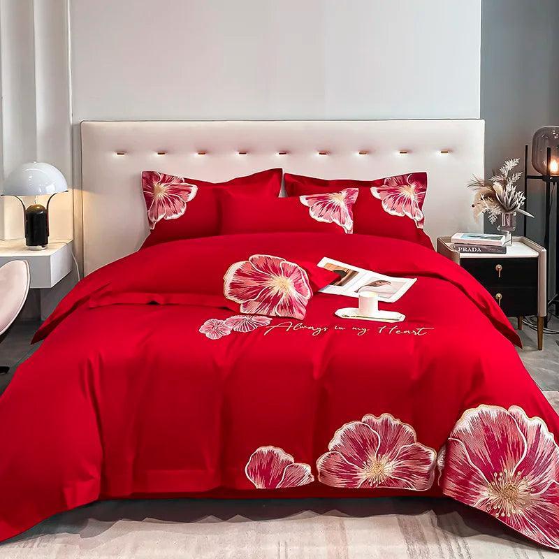 Jogo de Cama 4pcs SedaFloratta™ -  100% Algodão Egípcio, Maciez que Floresce! 600 Fios.