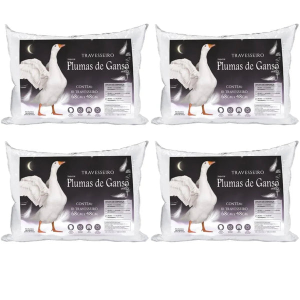 Kit 4 Travesseiros Pluma de Ganso Sintético 100% Confortável E Macio Original Antialérgico -