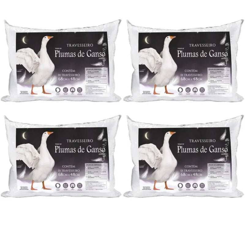 Kit 4 Travesseiros Pluma de Ganso Sintético 100% Confortável E Macio Original Antialérgico -